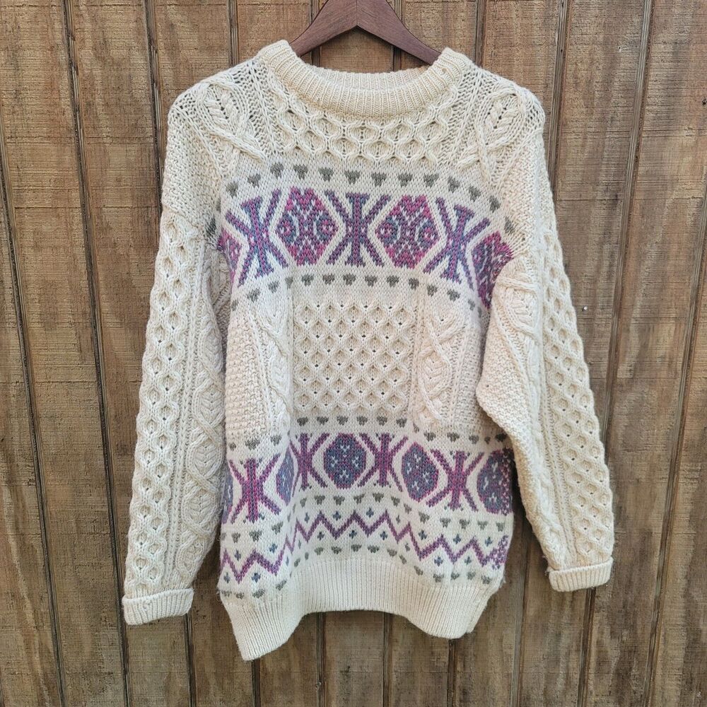 Bonner Of Ireland 100% Vintage New Wool  Chunky Cream Sweater NO SIZE TAG